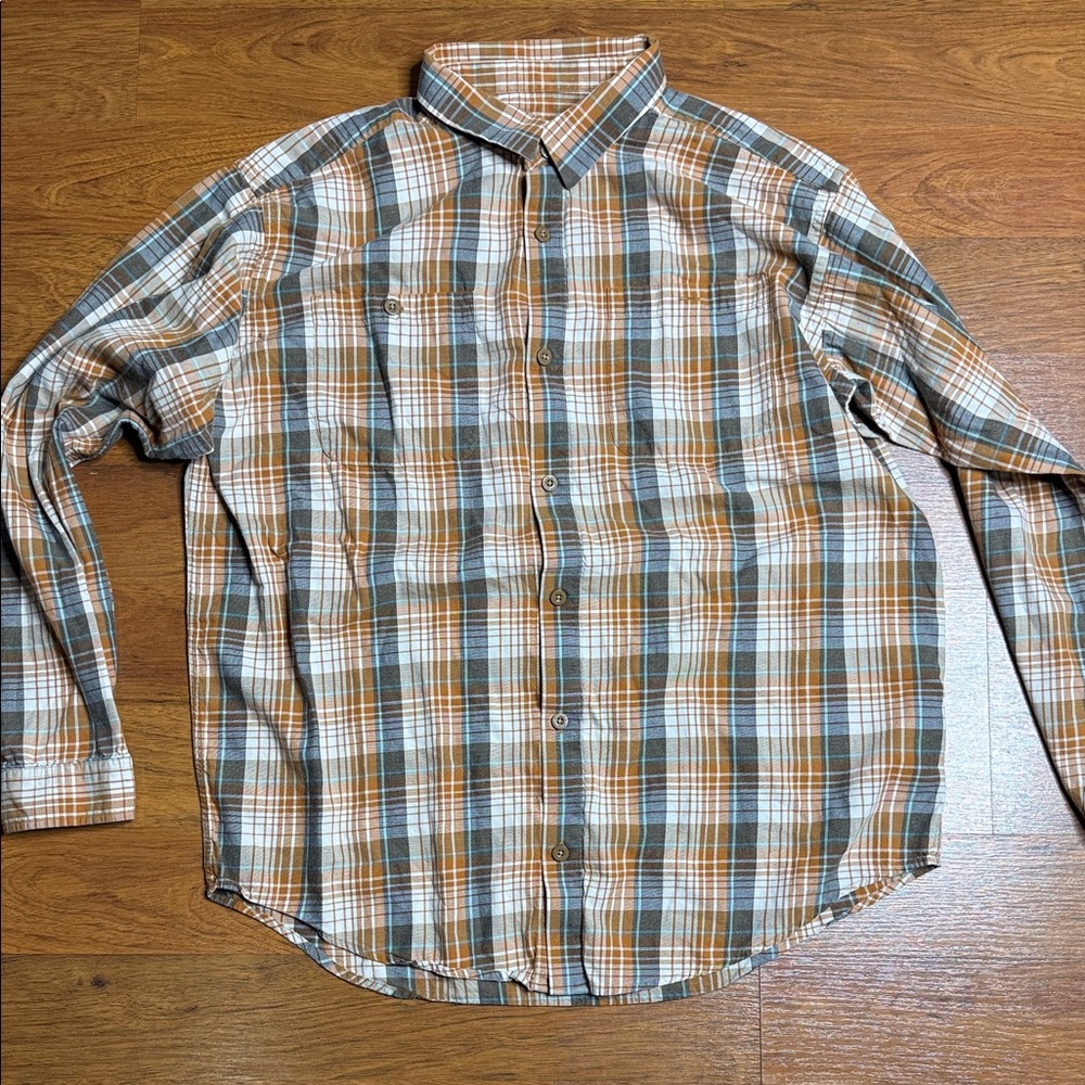 Patagonia Men's Casual Plaid Shirt - Orange, White, Gray